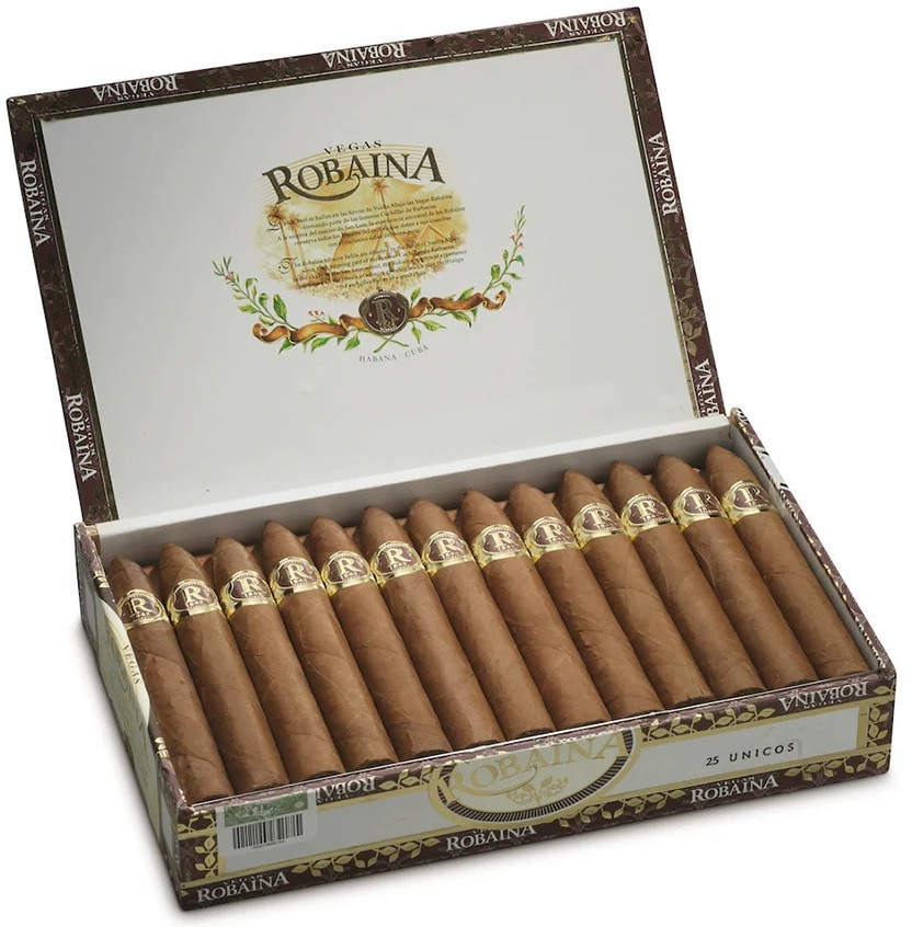 O Vegas Robaina Unicos é um dos exemplares mais apreciados da tradicional linha Vegas Robaina, conhecida pela sua qualidade excepcional e tabacos colhidos na renomada região de Vuelta Abajo, em Cuba.